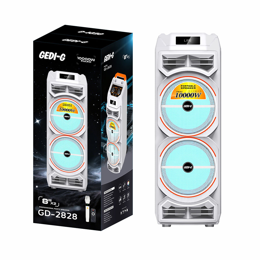 Zore GD-2828 Dijital LED Göstergeli Mikrofonlu RGB TWS Çift 8 inç Stereo Bass Kablosuz Karaoke Hoparlör Beyaz