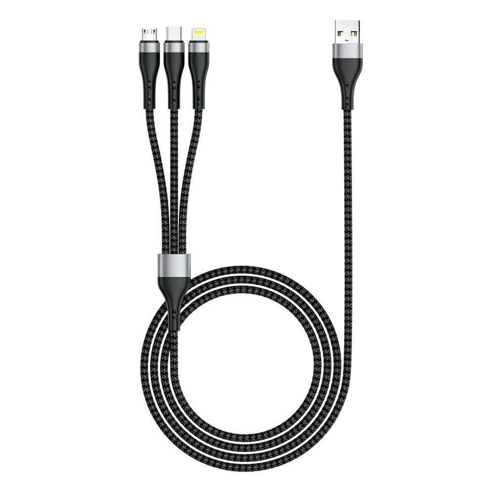 Zore ZR-43 3in1 USB-A to Lightning – Type-C – Micro Şarj ve Data Kablosu 20W 1.5M Siyah